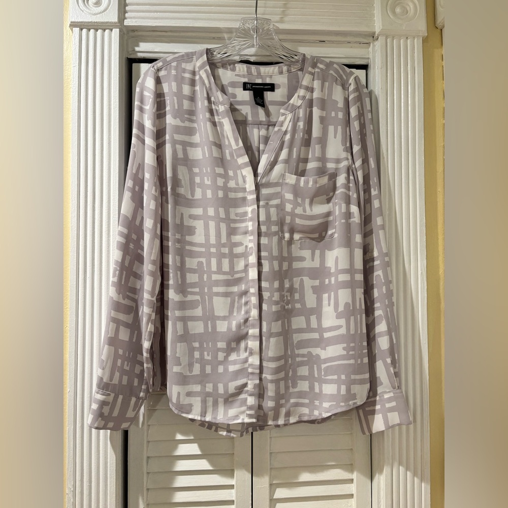 INC International Concepts Women's Button Down Shirt - Gray and White